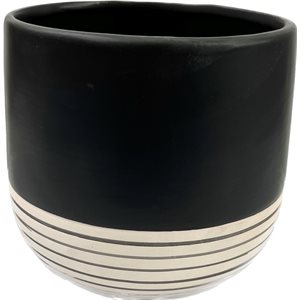 Cache pot céramique HANNAH ligné 5½" Noir Mat
