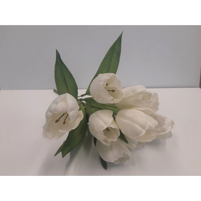 Bouquet tulipe artificiel 9 tiges 14" Blanc