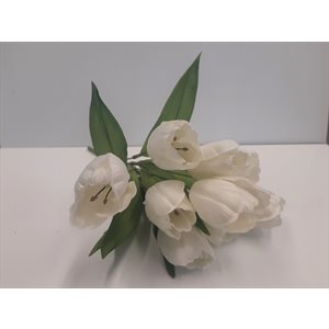 Bouquet tulipe artificiel 9 tiges 14" Blanc